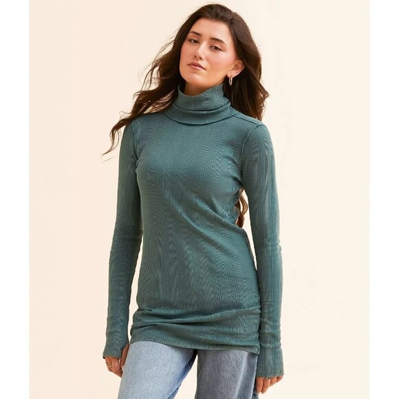 Free People We The Free Brynn Turtleneck Long Sleeve Mini Dress Ribbed XS 275039 - Picture 1 of 8
